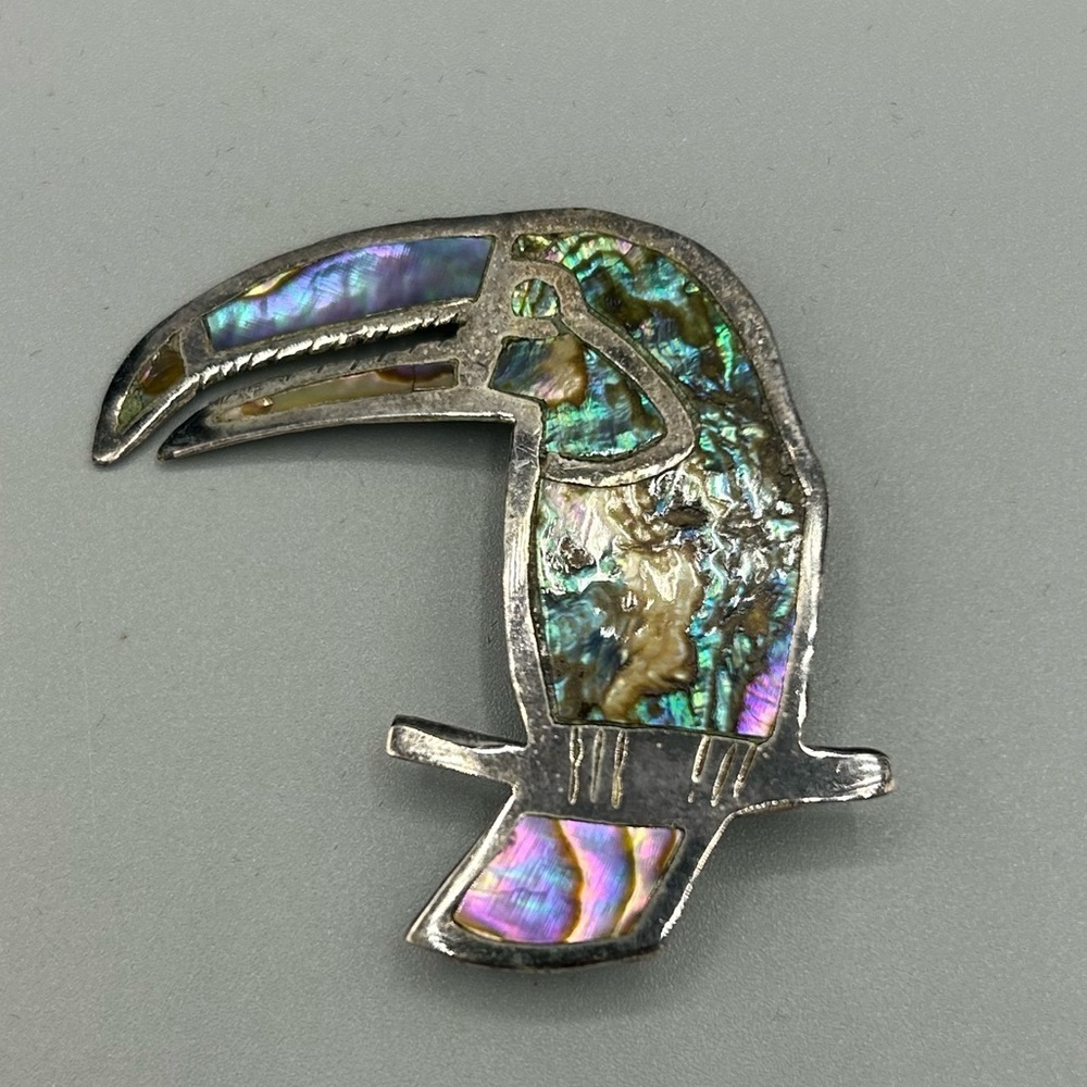 Alpaca Silver Bird Brooch Abalone Inlay